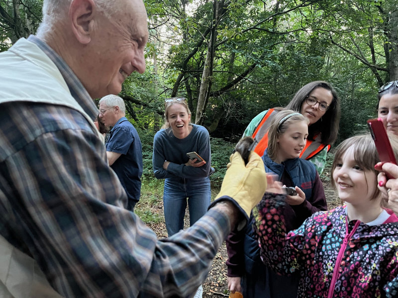 Local bat expert, Chris Doubell, shows delighted onlookers his rescued bats during our Bat Walks in Queen Elizabeth Park in September